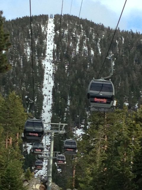 Walking up mountain under Heavenly ski lift in Lake Tahoe