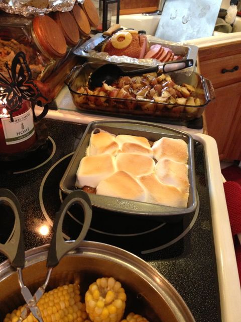 home cooked meal laid out in kitchen