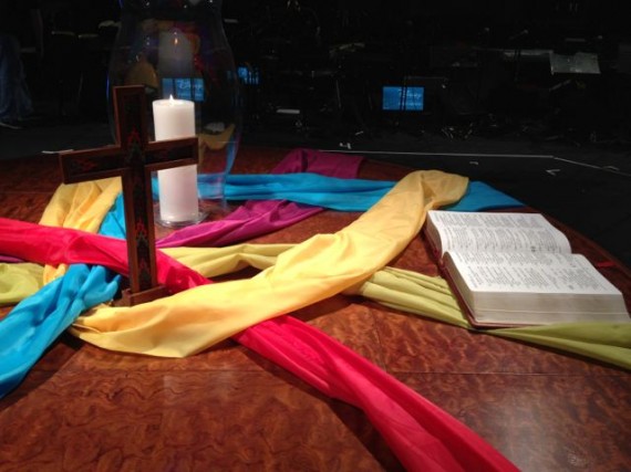 Spiritual center piece on a large theater in the round stage