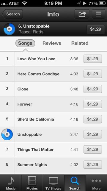 Rasca Flatts Unstoppable iTunes screen shot