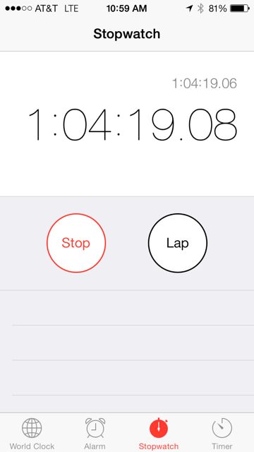 iPhone stopwatch screen shot