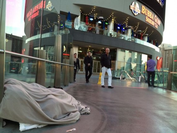 Las Vegas homeless congregated on this walking bridge