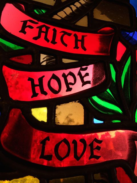 Faith, Hope, Love window glass art