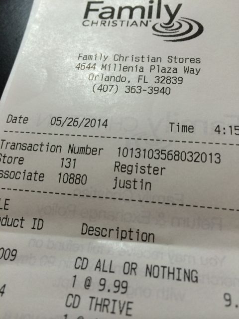 Family Christian receipt