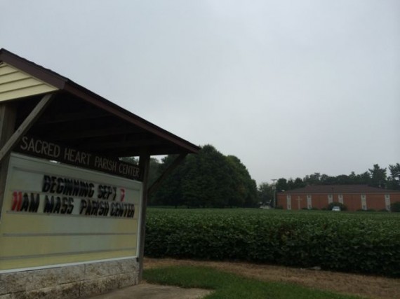 Small town Catholic Church sign