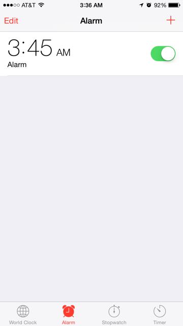 iPhone clock alarm screen shot
