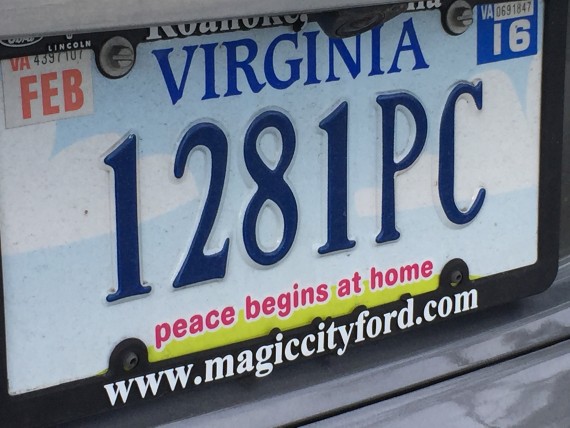 Virginia license plate with inspirational message