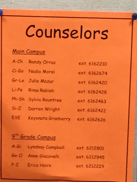 West Orange High School 9th grade center Guidance Counselors