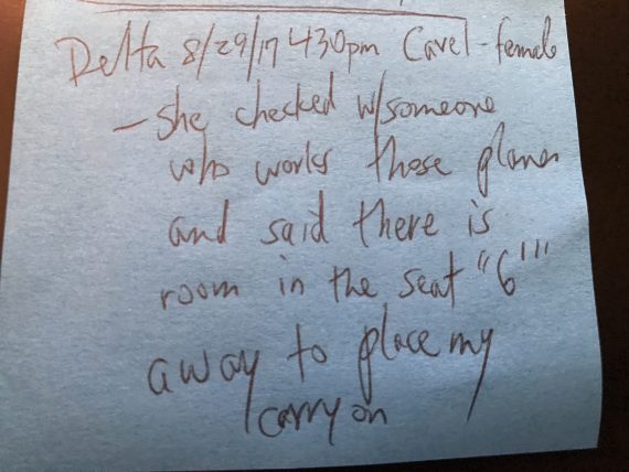 Travel notes on post it