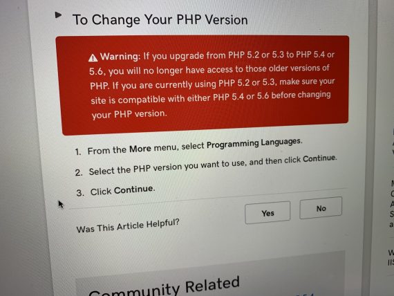GoDaddy PHP upgrade