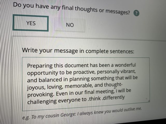 End of life plans document
