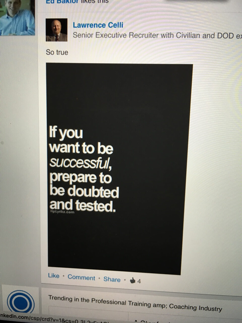 Social media post about being successful