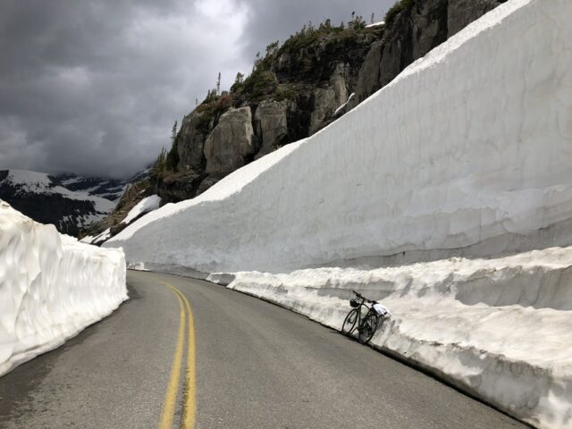 Big snow drift on bicycle Mountain Road