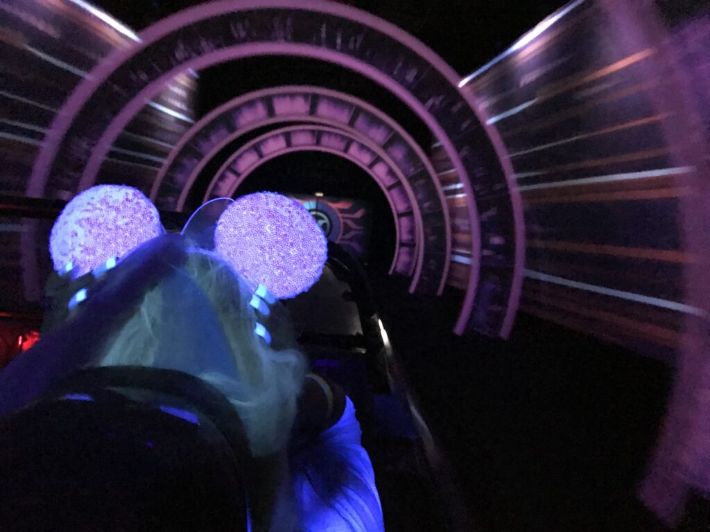 Disney's Test Track photo taken from seat in the ride vehicle