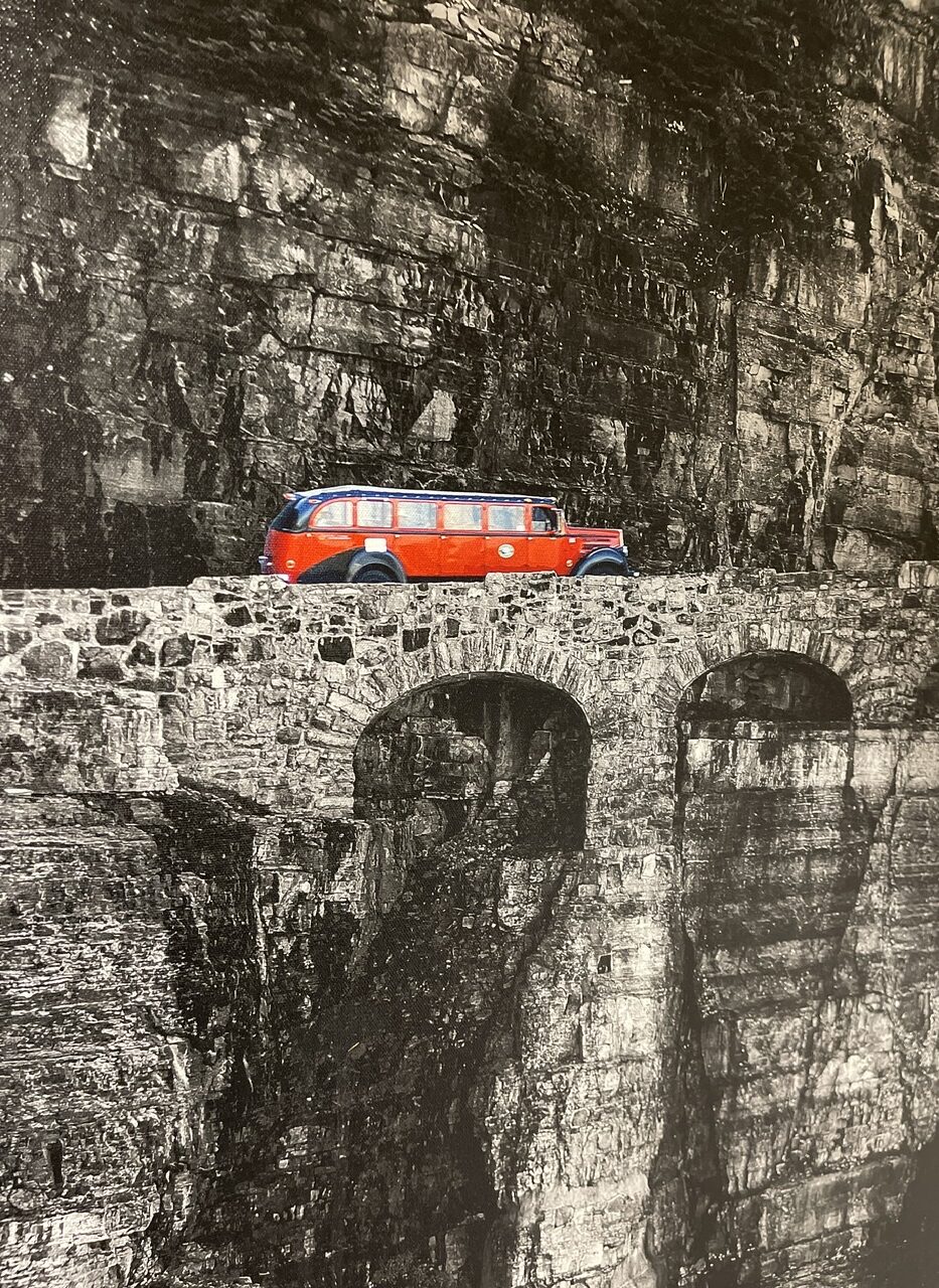 Red Bus on mountain road