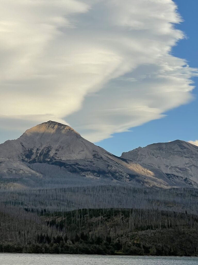 Mountains and large white clouds
