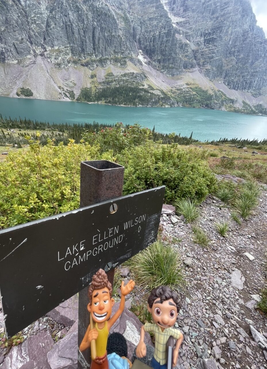 Pixar Luca toys at mountain lake