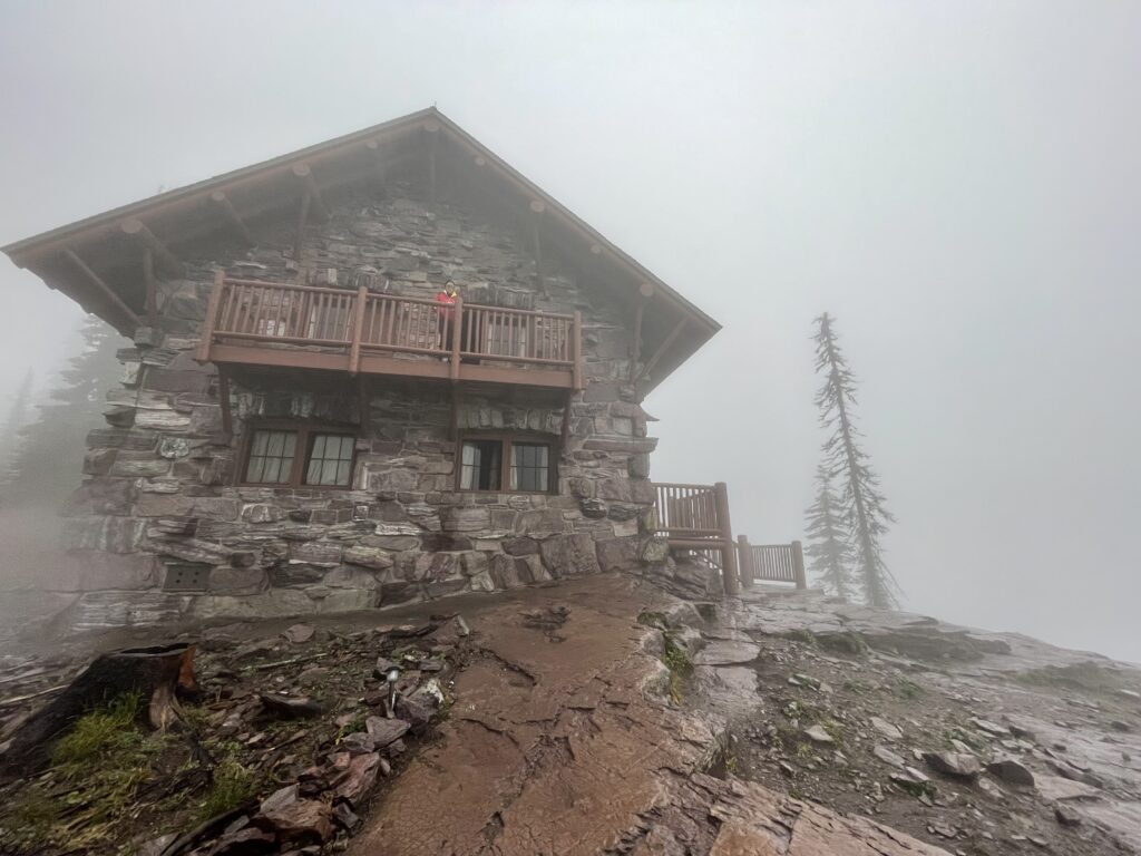Foggy view from mountain chalet