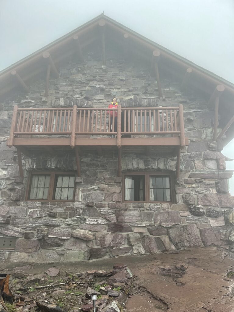 Foggy view from mountain chalet