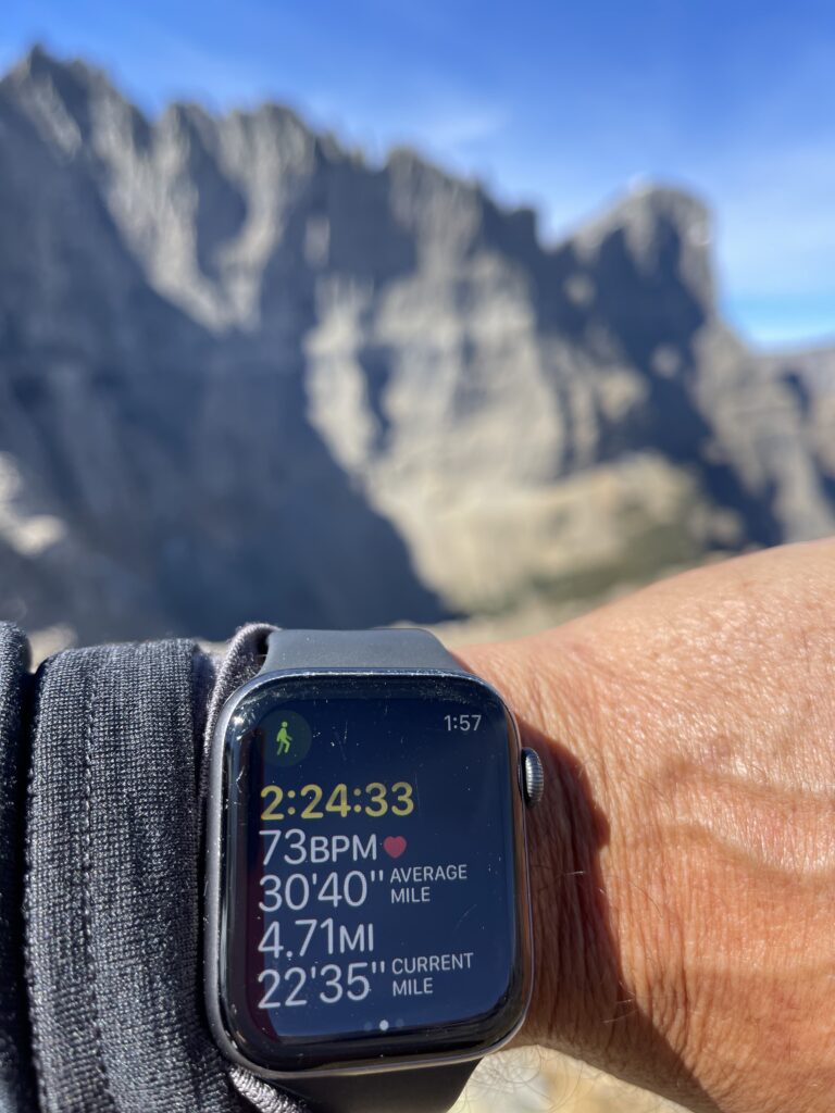 Apple Watch fitness screen in the mountains 