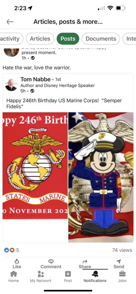 LinkedIn update about United States Marines 246 birthday