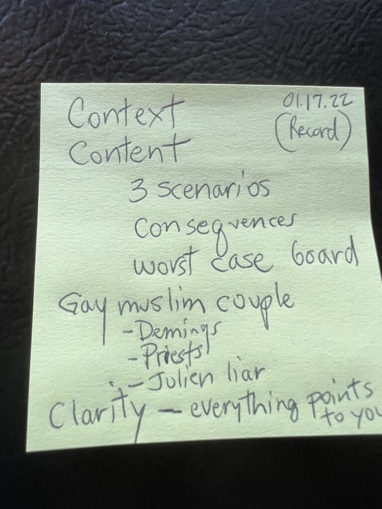 post it note with hand written notes
