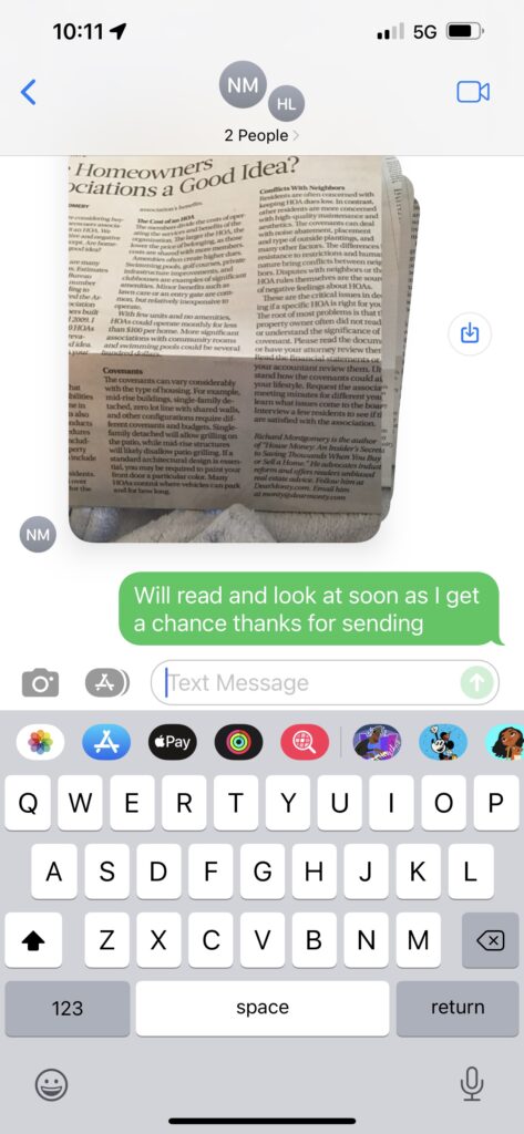 screen shot of text message