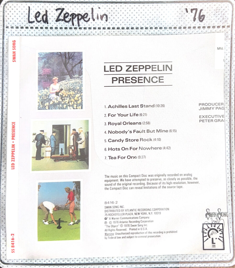 Led Zeppelin CD back cover