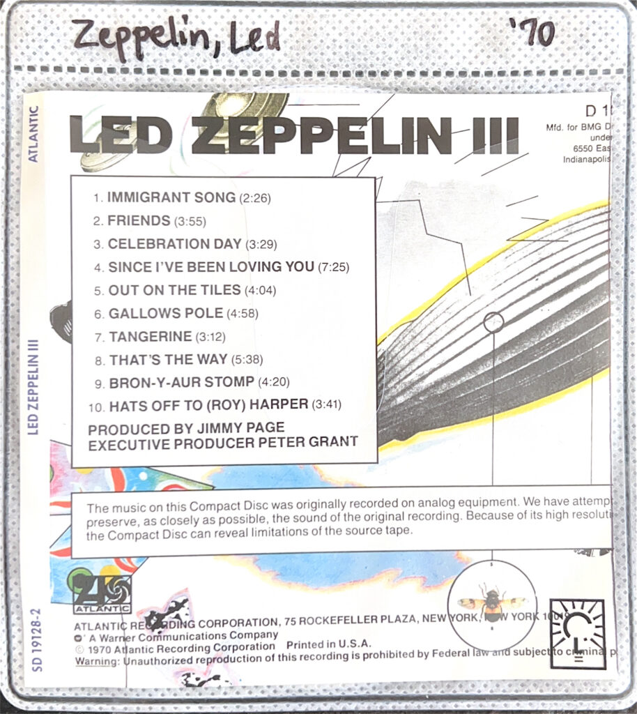 Led Zeppelin CD back cover