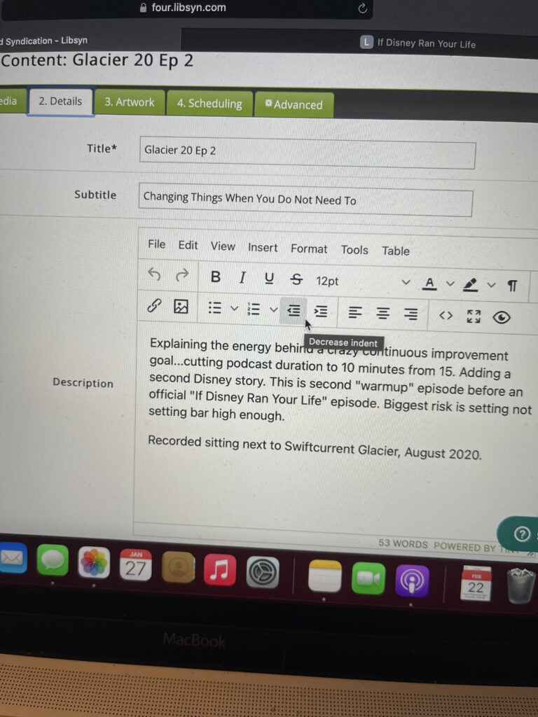 Podcasts software admin screen