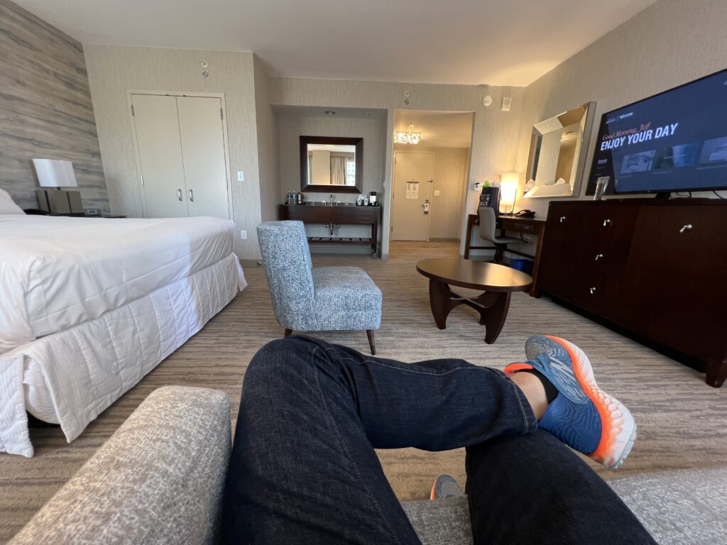 hotel room from sitting person's perspective