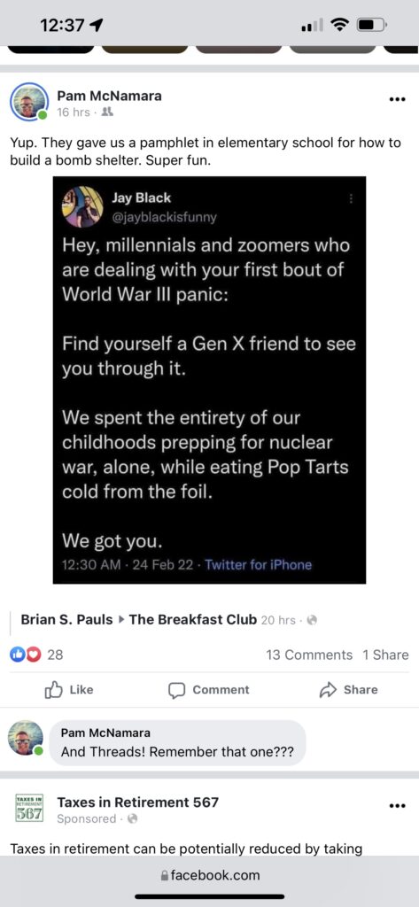 Facebook post about war