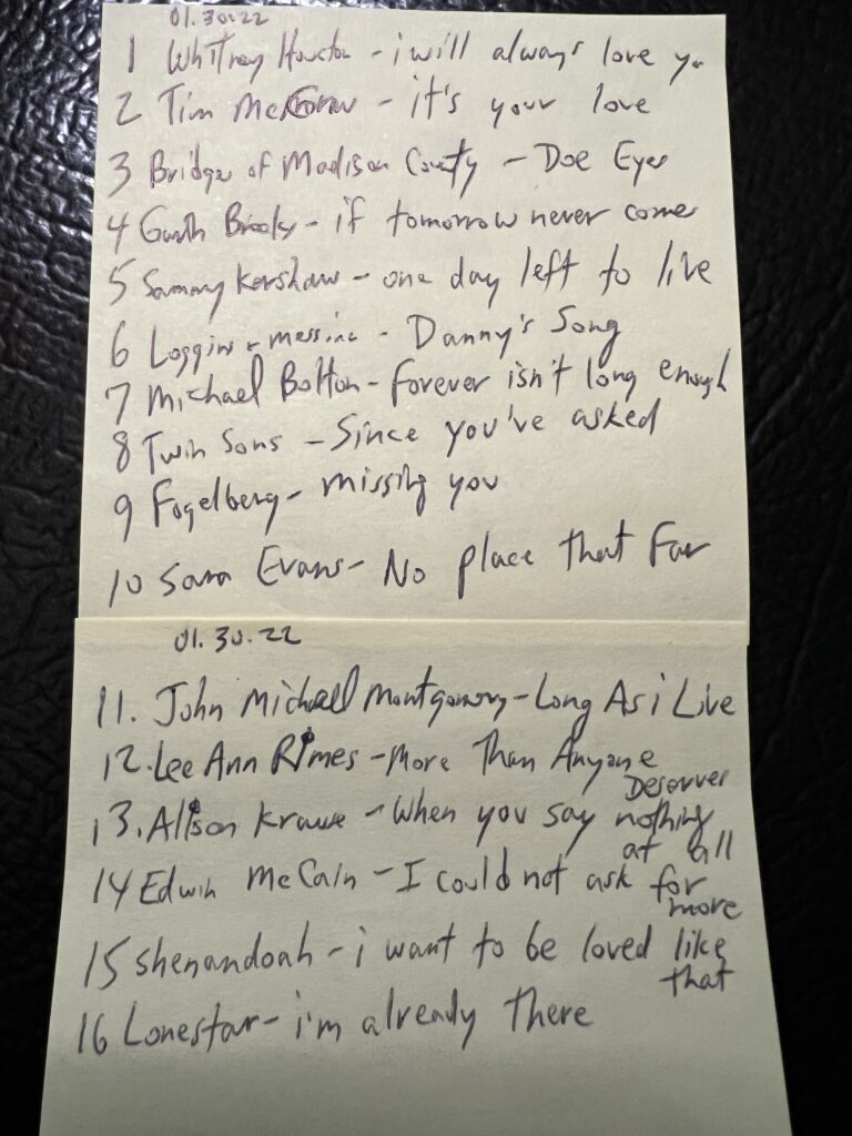 post it note song list