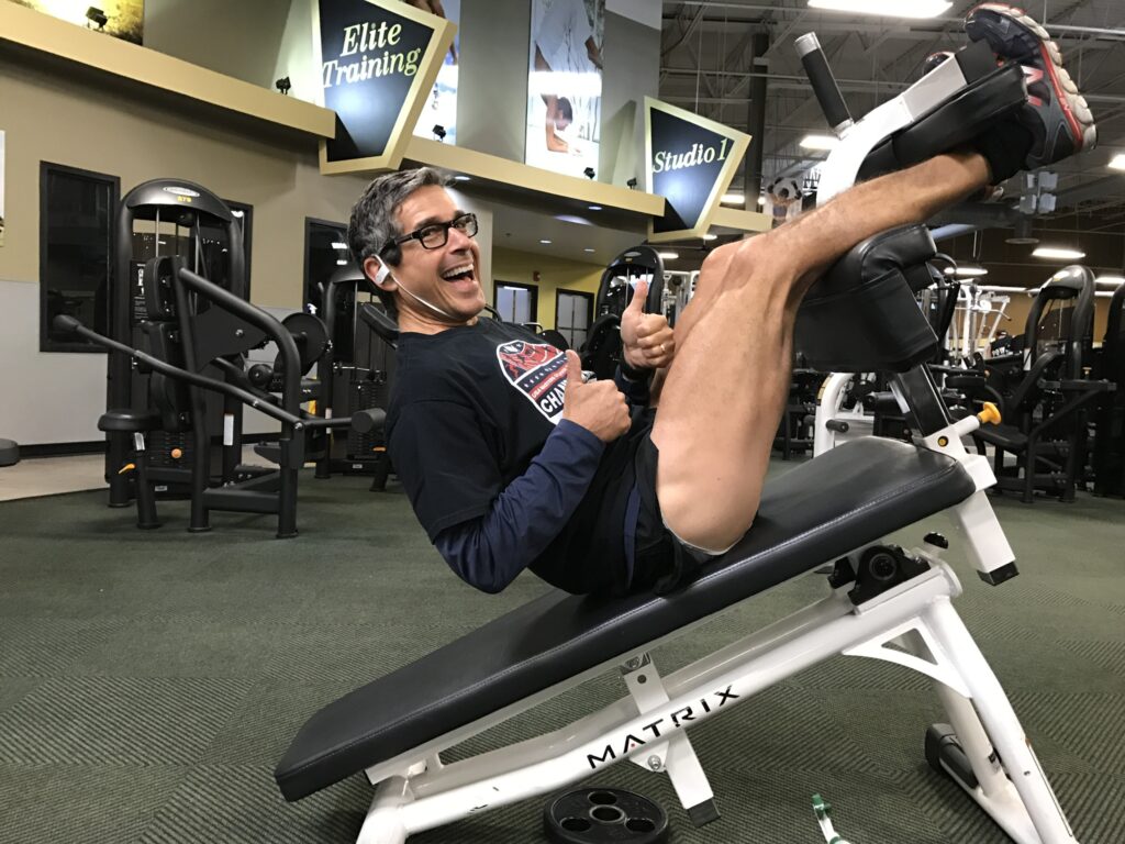 middle aged guy on incline setup bench