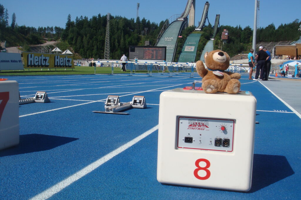 teddy bear at athletic facility