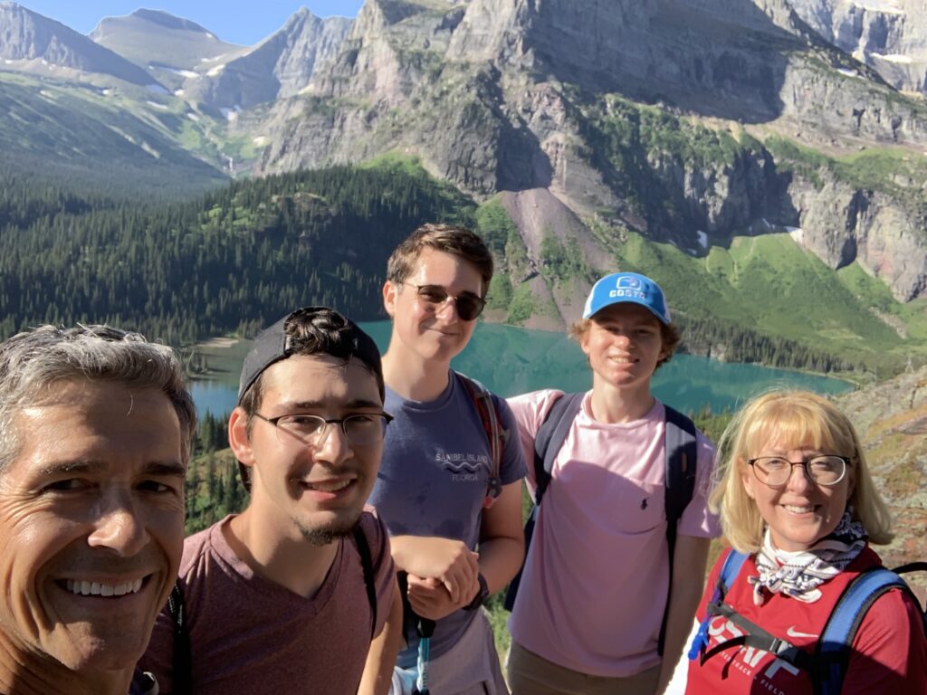 family hiking in the mountains