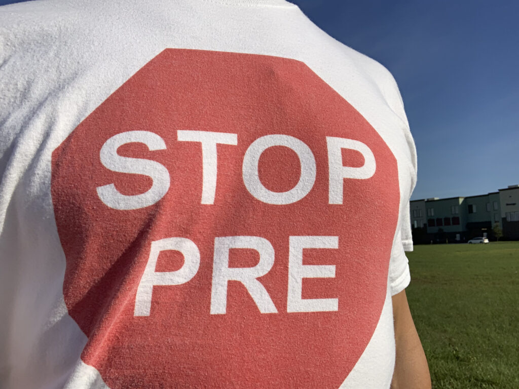 white t-shirt with red print