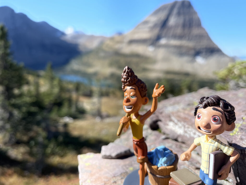 mountains and small Disney toys