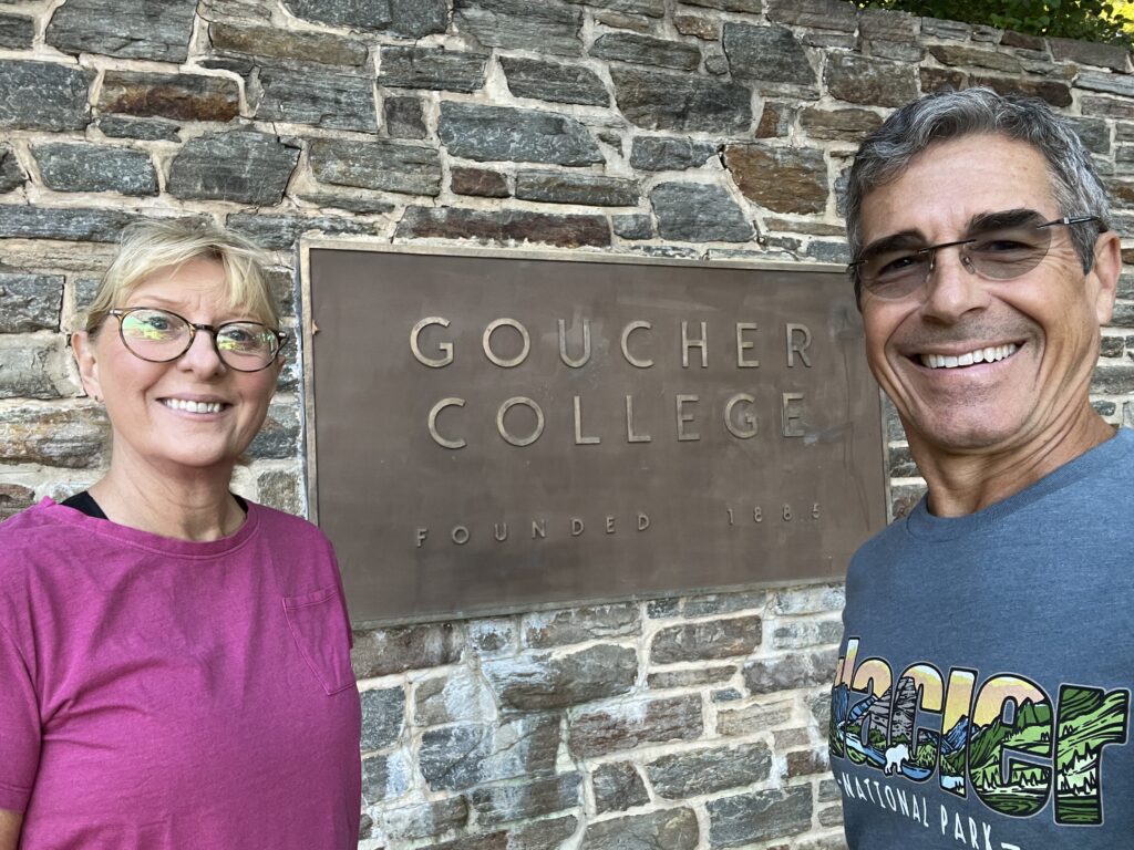 Couple at college sign